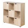 Basicwise 9 Cube Wooden Organizer With 5 Enclosed Doors and 4 Shelves, Oak QI003677O